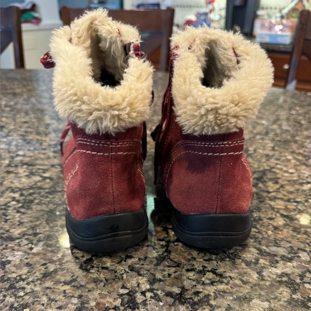 Earth Origins Leather Fur Ankle Boots Suede Burgundy 11 Comfort Walking Gorpcore - Picture 5 of 14